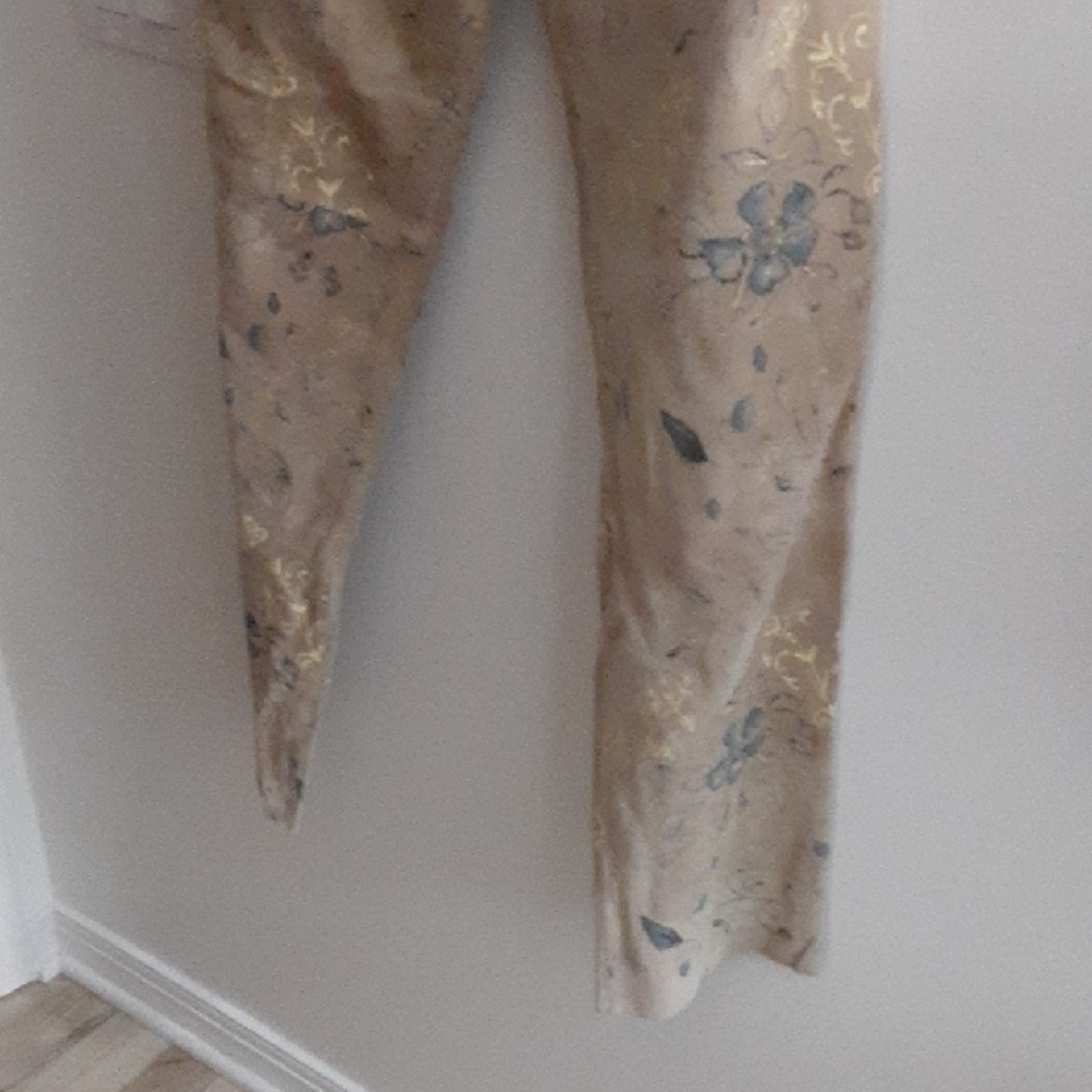 Floral Patterned Leather Pants 43" Length. 29" Inseam. Lined To The Knee.